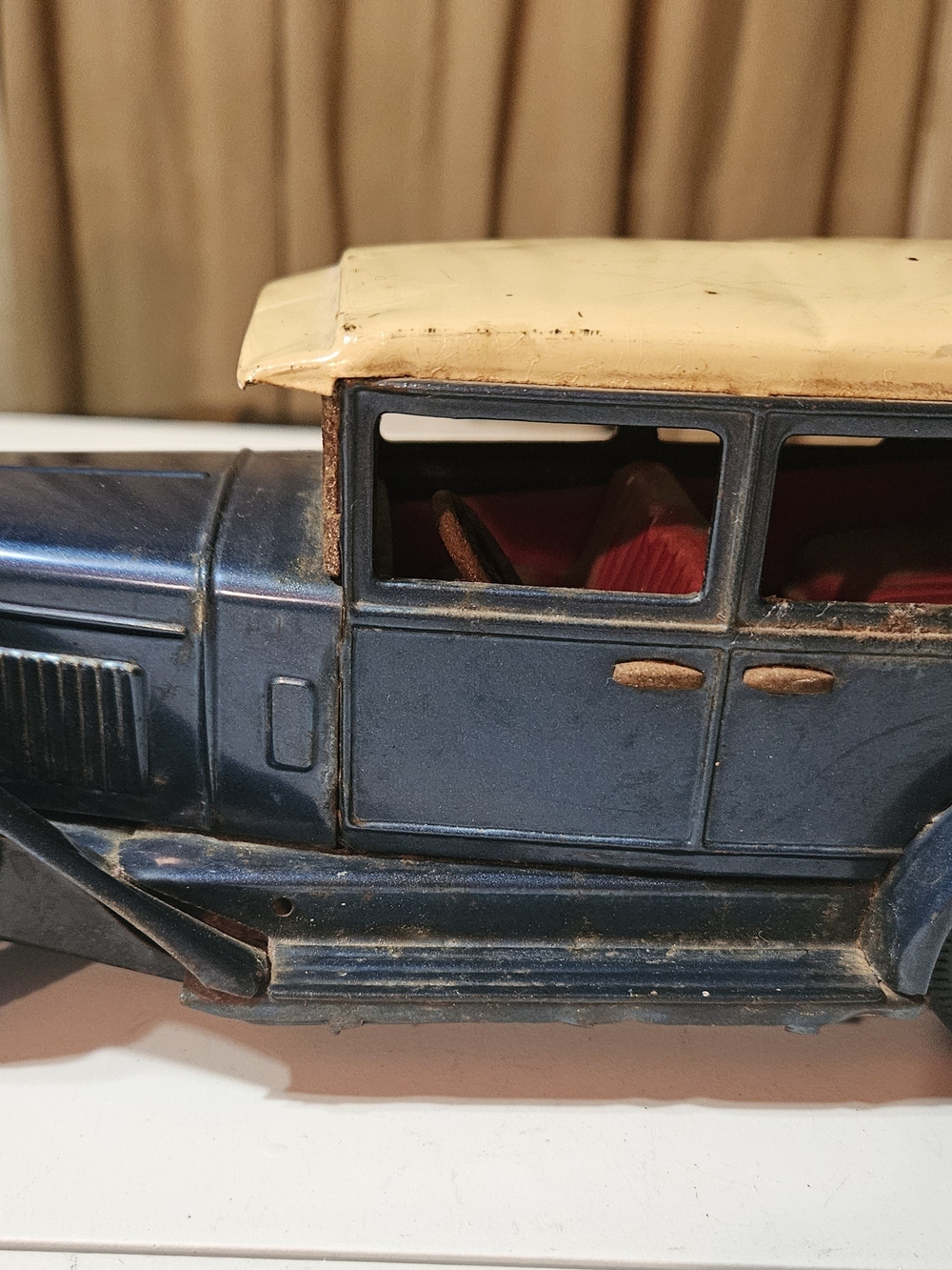 Vintage-Style Kids Toy Car - Blue and Cream Classic Sedan